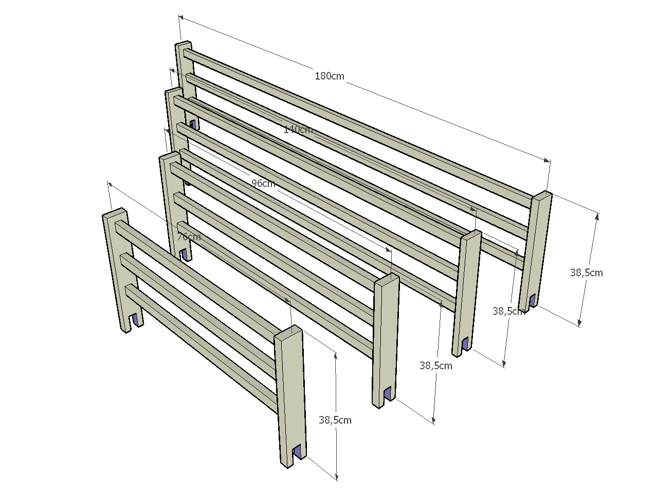 Complementos de Litera · Barandillas de 3 barras de 076/096 y 140cm,. de ancho Complementos de Litera · Barandillas de 3 barras de 076/096 y 140cm,. de ancho